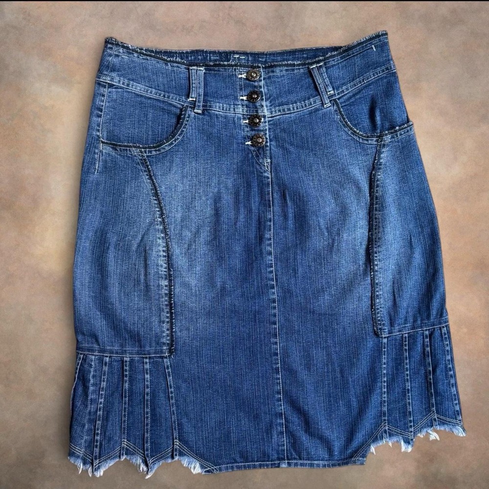 Y2K Aftershock Boho dark denim denim midi skirt